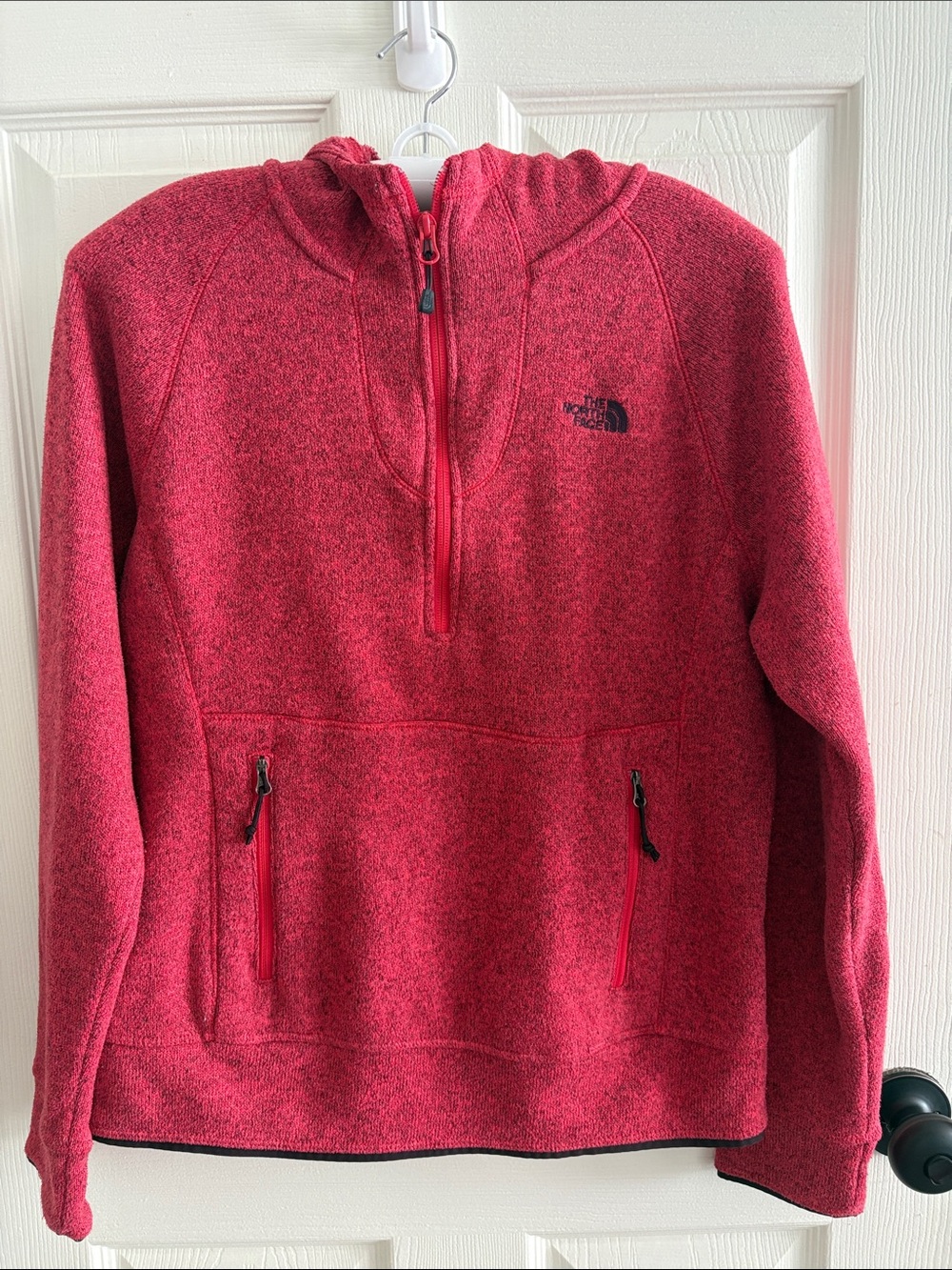 The North Face Red Heather Hooded Half-Zip Fleece